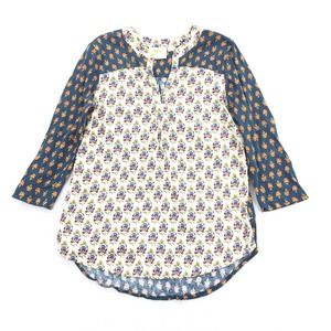 Anthropologie Maeve Floral Damask Print Top Size Extra Small Cream Blue Boho XS